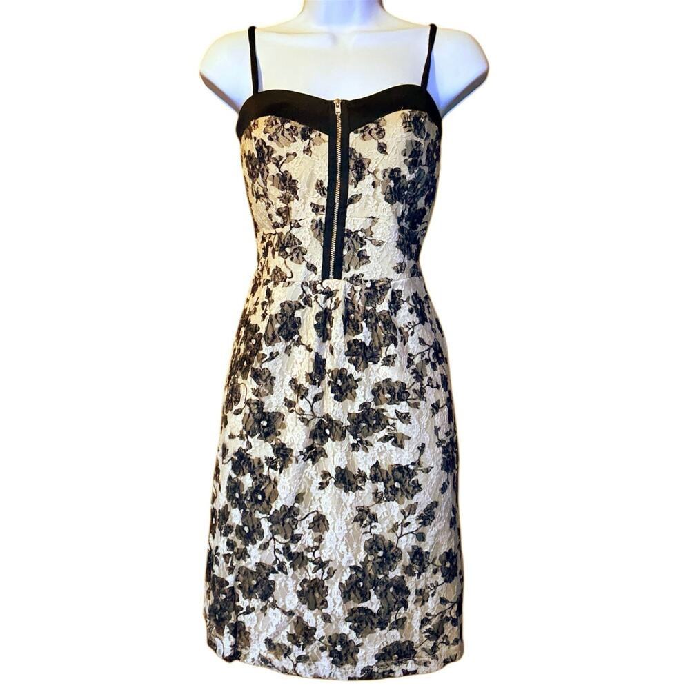 Inwear Black Lace and Cream Bodycon Zip Dress Size 38